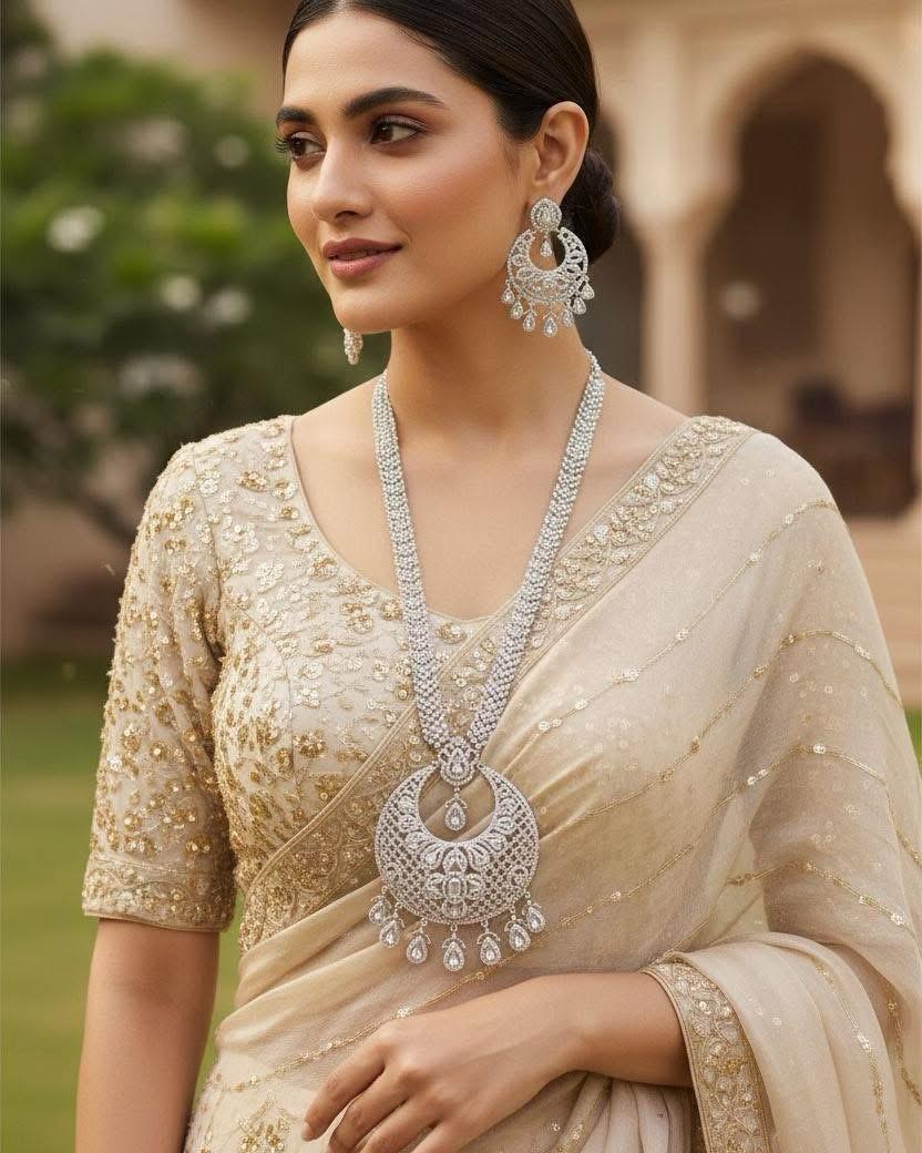 Silver-Tone Crystal Bridal Necklace & Chandelier Earrings Set – Statement Oval Filigree Design