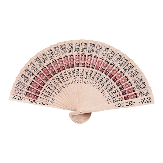 Elegant Wooden Hand Fan with Floral Carving – Vintage Folding Fan for Weddings & Events
